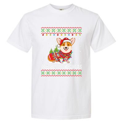 Corgi Dog Merry Corgmas Santa Corgi Ugly Christmas Sweater Long Sleeve Garment-Dyed Heavyweight T-Shirt