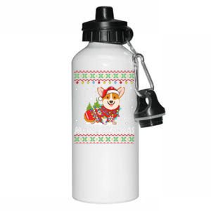 Corgi Dog Merry Corgmas Santa Corgi Ugly Christmas Sweater Long Sleeve Aluminum Water Bottle