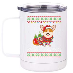 Corgi Dog Merry Corgmas Santa Corgi Ugly Christmas Sweater Long Sleeve 12 oz Stainless Steel Tumbler Cup