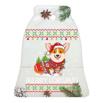 Corgi Dog Merry Corgmas Santa Corgi Ugly Christmas Sweater Long Sleeve Ceramic Bell Ornament