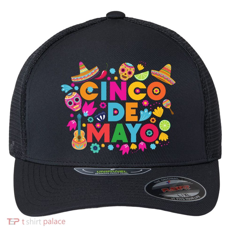 Cinco De Mayo Colorful Celebration Fiesta Flexfit Unipanel Trucker Cap