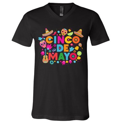 Cinco De Mayo Colorful Celebration Fiesta V-Neck T-Shirt