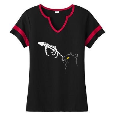 Cat Dad Mom Black Cat Lover Skeleton Hand Funny Halloween Ladies Halftime Notch Neck Tee