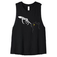 Cat Dad Mom Black Cat Lover Skeleton Hand Funny Halloween Women's Racerback Cropped Tank