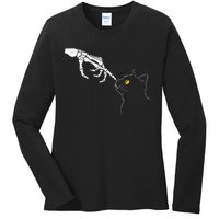 Cat Dad Mom Black Cat Lover Skeleton Hand Funny Halloween Ladies Long Sleeve Shirt