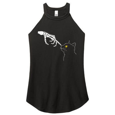 Cat Dad Mom Black Cat Lover Skeleton Hand Funny Halloween Women's Perfect Tri Rocker Tank