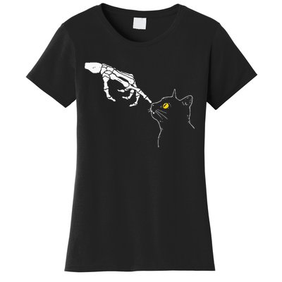 Cat Dad Mom Black Cat Lover Skeleton Hand Funny Halloween Women's T-Shirt