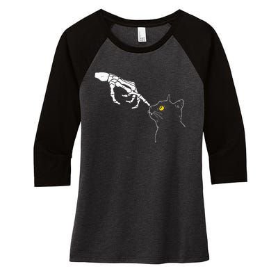 Cat Dad Mom Black Cat Lover Skeleton Hand Funny Halloween Women's Tri-Blend 3/4-Sleeve Raglan Shirt