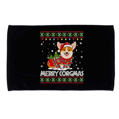 Corgi Dog Merry Corgmas Santa Corgi Ugly Christmas Sweater Microfiber Hand Towel