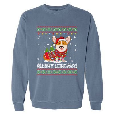 Corgi Dog Merry Corgmas Santa Corgi Ugly Christmas Sweater Garment-Dyed Sweatshirt