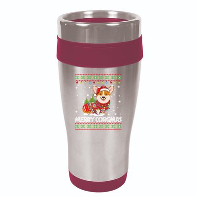 Corgi Dog Merry Corgmas Santa Corgi Ugly Christmas Sweater 16oz Travel Tumbler
