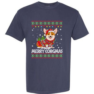 Corgi Dog Merry Corgmas Santa Corgi Ugly Christmas Sweater Garment-Dyed Heavyweight T-Shirt