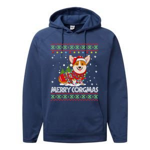 Corgi Dog Merry Corgmas Santa Corgi Ugly Christmas Sweater Performance Fleece Hoodie