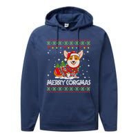 Corgi Dog Merry Corgmas Santa Corgi Ugly Christmas Sweater Performance Fleece Hoodie