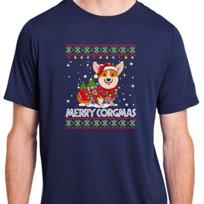 Corgi Dog Merry Corgmas Santa Corgi Ugly Christmas Sweater Adult ChromaSoft Performance T-Shirt