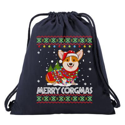 Corgi Dog Merry Corgmas Santa Corgi Ugly Christmas Sweater Drawstring Bag