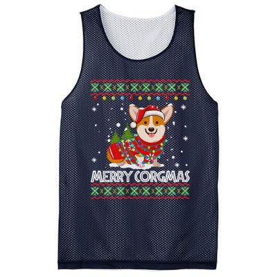 Corgi Dog Merry Corgmas Santa Corgi Ugly Christmas Sweater Mesh Reversible Basketball Jersey Tank