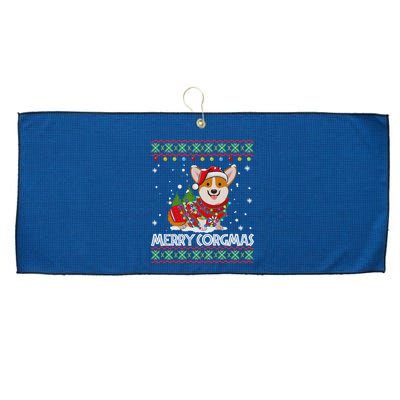 Corgi Dog Merry Corgmas Santa Corgi Ugly Christmas Sweater Large Microfiber Waffle Golf Towel