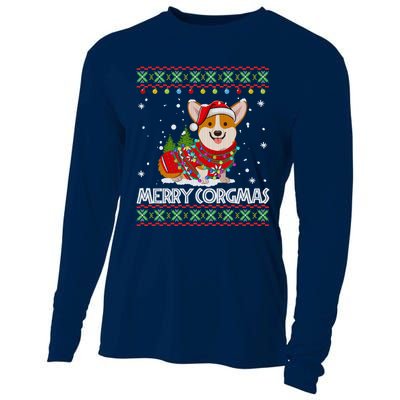 Corgi Dog Merry Corgmas Santa Corgi Ugly Christmas Sweater Cooling Performance Long Sleeve Crew