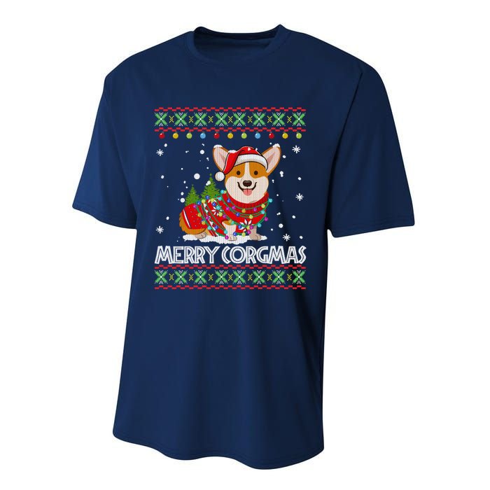 Corgi Dog Merry Corgmas Santa Corgi Ugly Christmas Sweater Performance Sprint T-Shirt