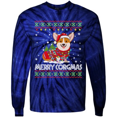 Corgi Dog Merry Corgmas Santa Corgi Ugly Christmas Sweater Tie-Dye Long Sleeve Shirt