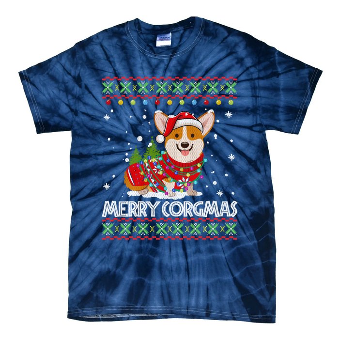 Corgi Dog Merry Corgmas Santa Corgi Ugly Christmas Sweater Tie-Dye T-Shirt