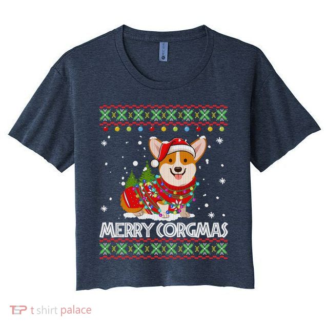 Corgi Dog Merry Corgmas Santa Corgi Ugly Christmas Sweater Crop Top
