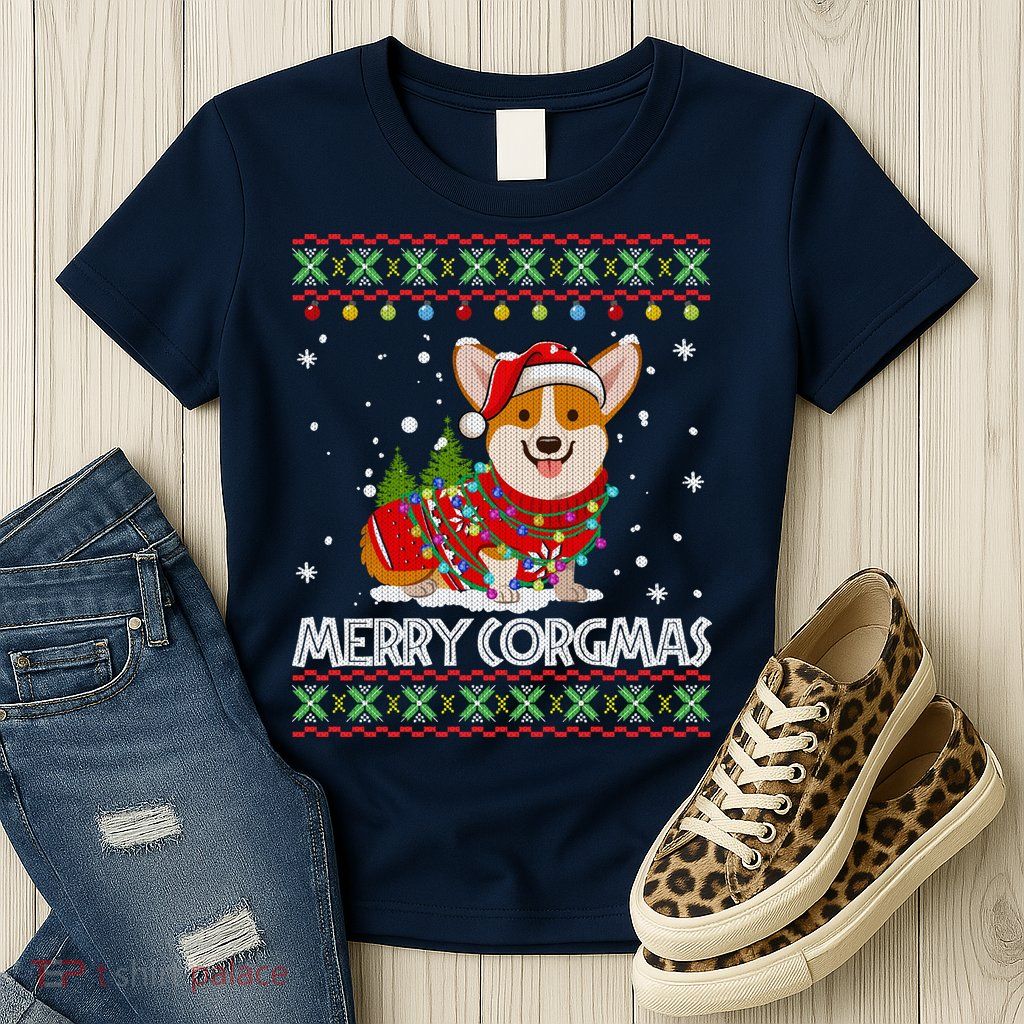 Corgi Dog Merry Corgmas Santa Corgi Ugly Christmas Sweater Womens T-Shirt
