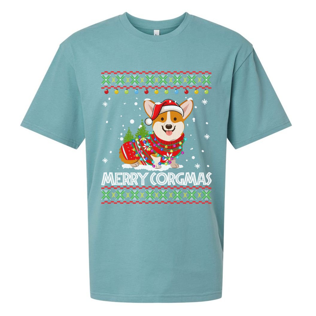 Corgi Dog Merry Corgmas Santa Corgi Ugly Christmas Sweater Sueded Cloud Jersey T-Shirt