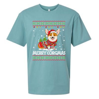 Corgi Dog Merry Corgmas Santa Corgi Ugly Christmas Sweater Sueded Cloud Jersey T-Shirt