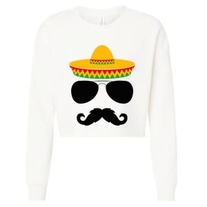 Cinco De Mayo Partys Funny Cinco De Mayo Mustache Face Cropped Pullover Crew