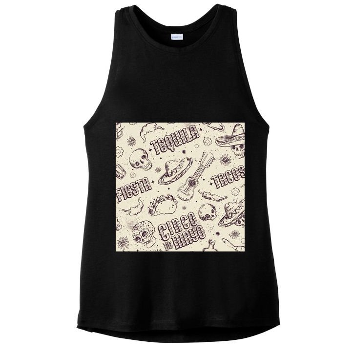 Cinco De Mayo Fiesta Pattern Ladies PosiCharge Tri-Blend Wicking Tank