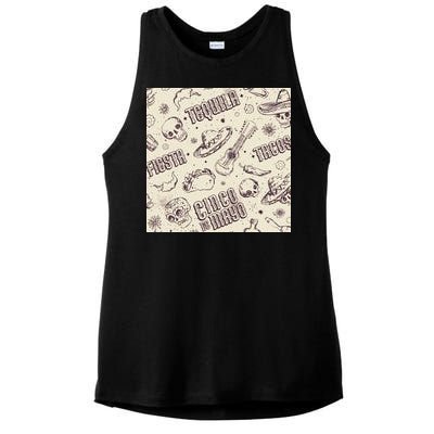 Cinco De Mayo Fiesta Pattern Ladies PosiCharge Tri-Blend Wicking Tank