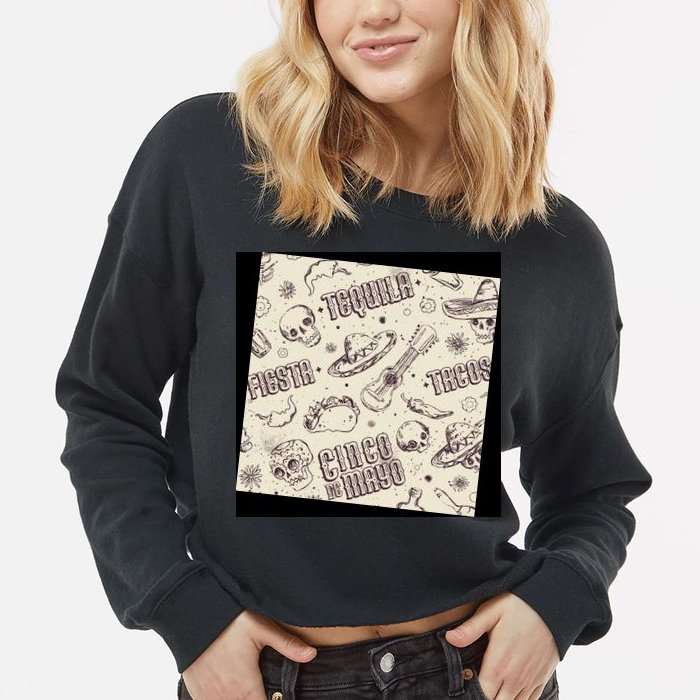 Cinco De Mayo Fiesta Pattern Cropped Pullover Crew