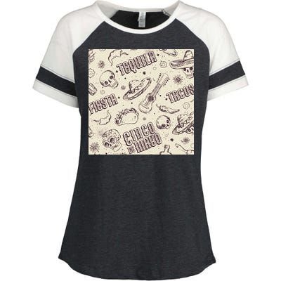 Cinco De Mayo Fiesta Pattern Enza Ladies Jersey Colorblock Tee