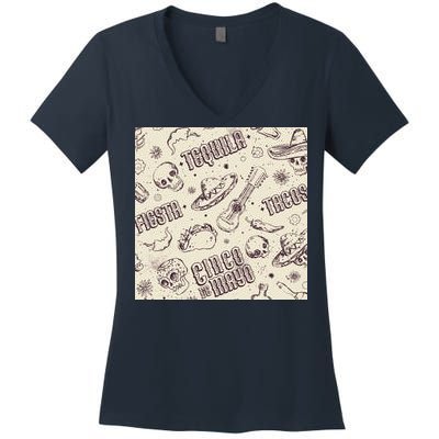 Cinco De Mayo Fiesta Pattern Women's V-Neck T-Shirt