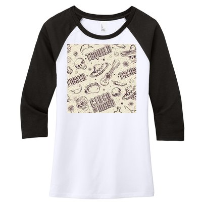 Cinco De Mayo Fiesta Pattern Women's Tri-Blend 3/4-Sleeve Raglan Shirt