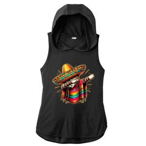 Cinco De Mayo Cat Dabbing Poncho Sombrero Mexican Fiesta Ladies PosiCharge Tri-Blend Wicking Draft Hoodie Tank