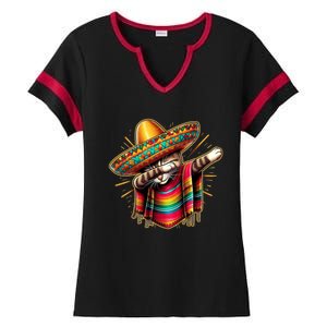 Cinco De Mayo Cat Dabbing Poncho Sombrero Mexican Fiesta Ladies Halftime Notch Neck Tee