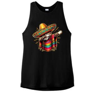 Cinco De Mayo Cat Dabbing Poncho Sombrero Mexican Fiesta Ladies PosiCharge Tri-Blend Wicking Tank