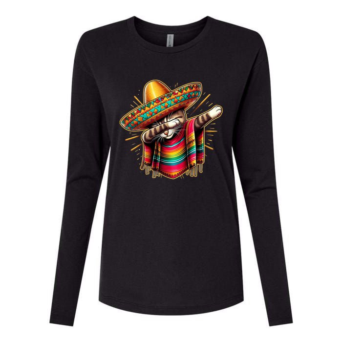 Cinco De Mayo Cat Dabbing Poncho Sombrero Mexican Fiesta Womens Cotton Relaxed Long Sleeve T-Shirt