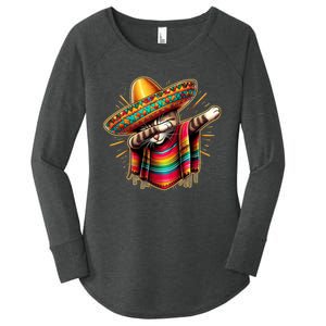 Cinco De Mayo Cat Dabbing Poncho Sombrero Mexican Fiesta Women's Perfect Tri Tunic Long Sleeve Shirt