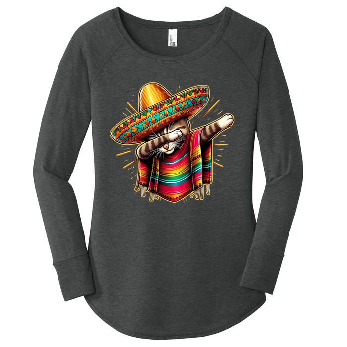 Cinco De Mayo Cat Dabbing Poncho Sombrero Mexican Fiesta Women's Perfect Tri Tunic Long Sleeve Shirt