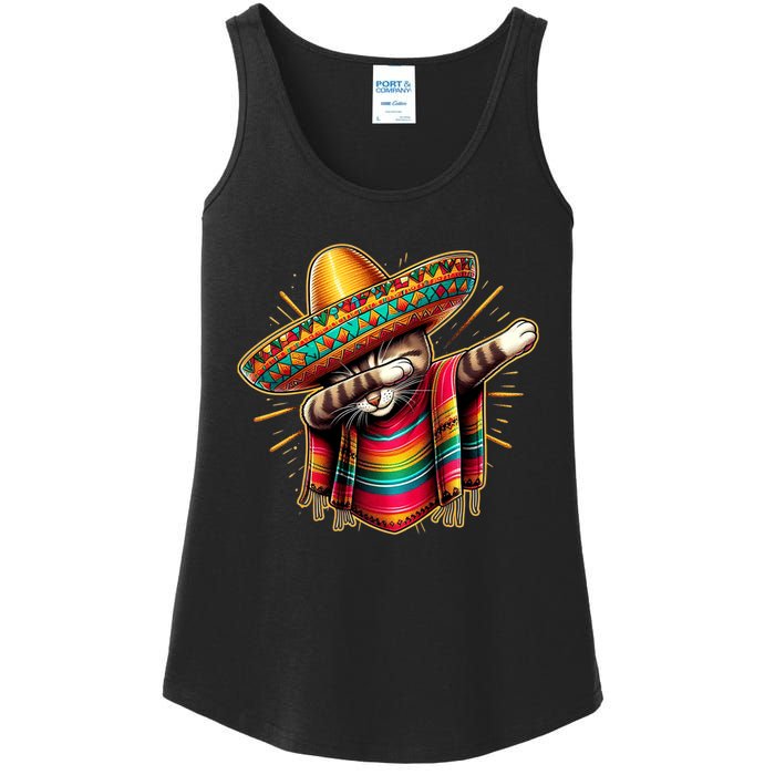 Cinco De Mayo Cat Dabbing Poncho Sombrero Mexican Fiesta Ladies Essential Tank