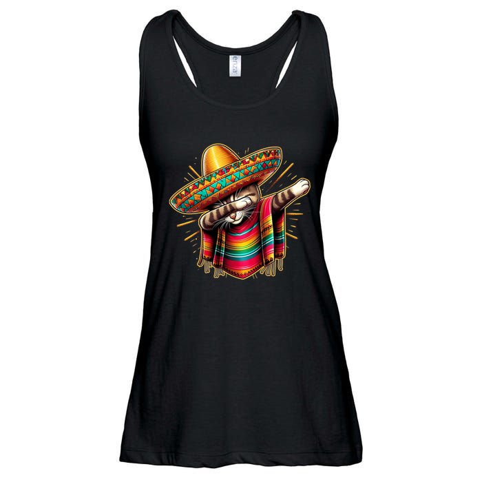 Cinco De Mayo Cat Dabbing Poncho Sombrero Mexican Fiesta Ladies Essential Flowy Tank