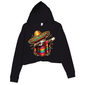 Cinco De Mayo Cat Dabbing Poncho Sombrero Mexican Fiesta Crop Fleece Hoodie