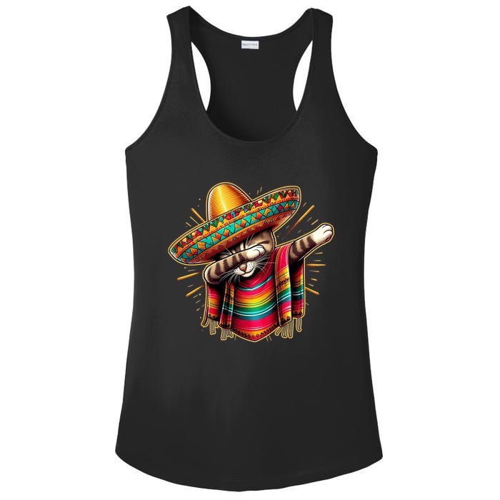 Cinco De Mayo Cat Dabbing Poncho Sombrero Mexican Fiesta Ladies PosiCharge Competitor Racerback Tank