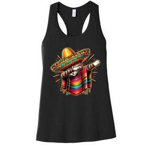 Cinco De Mayo Cat Dabbing Poncho Sombrero Mexican Fiesta Women's Racerback Tank