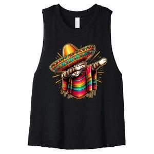 Cinco De Mayo Cat Dabbing Poncho Sombrero Mexican Fiesta Women's Racerback Cropped Tank