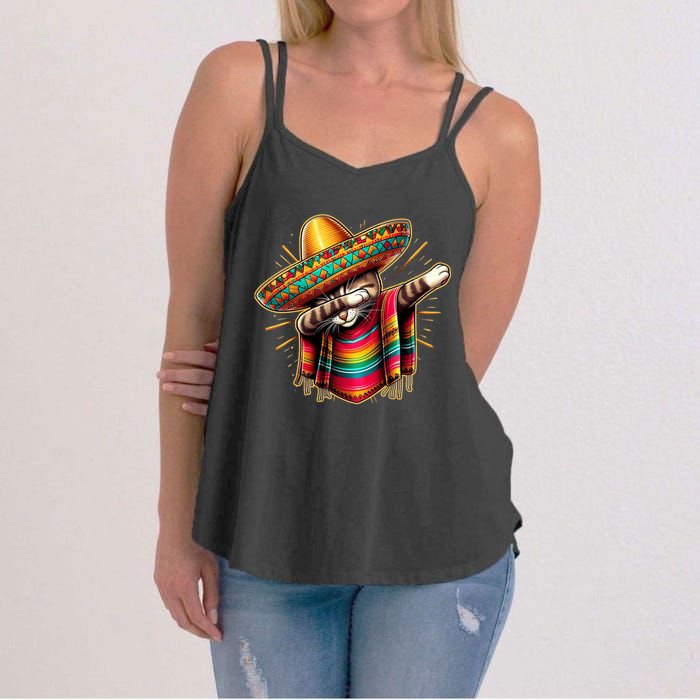 Cinco De Mayo Cat Dabbing Poncho Sombrero Mexican Fiesta Women's Strappy Tank